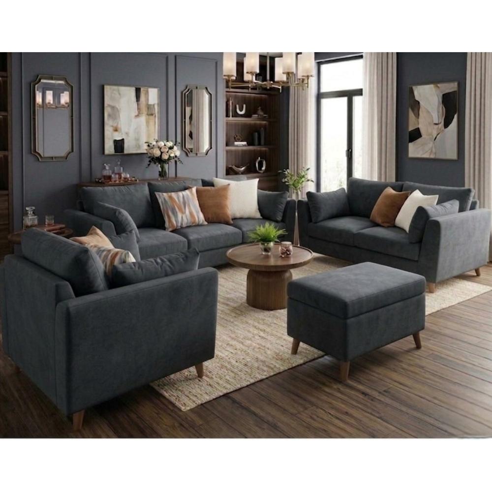 Juego de Sala Allpa Plomo 321 Banqueta Baúl Regalo