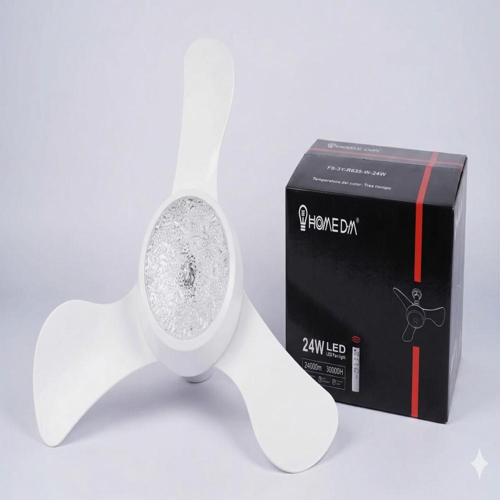 Ventilador de Techo LED 24W con Control Remoto - Socket E27 - 3 Tonos de Luz