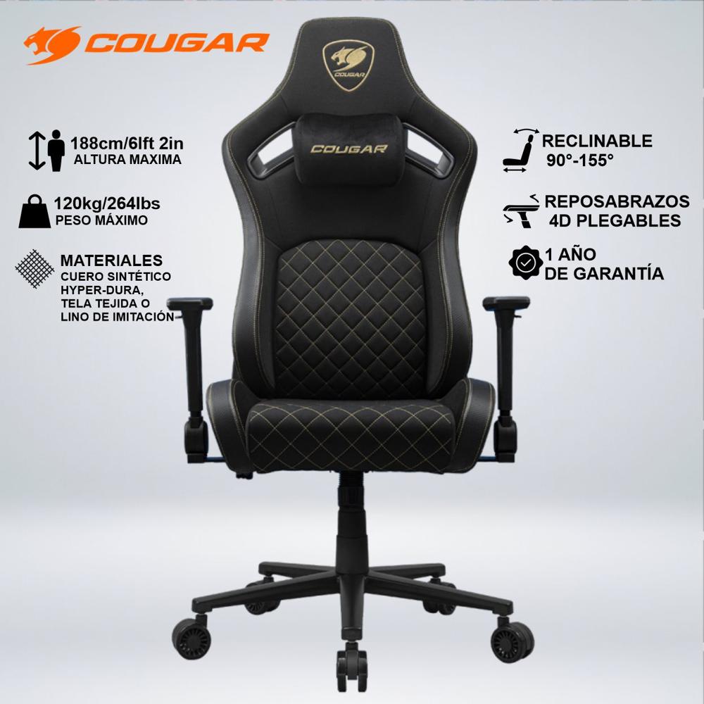 SILLA GAMER COUGAR DEFENSOR GOLD INCLINA 155 APOYO LUMBAR - CUELLO