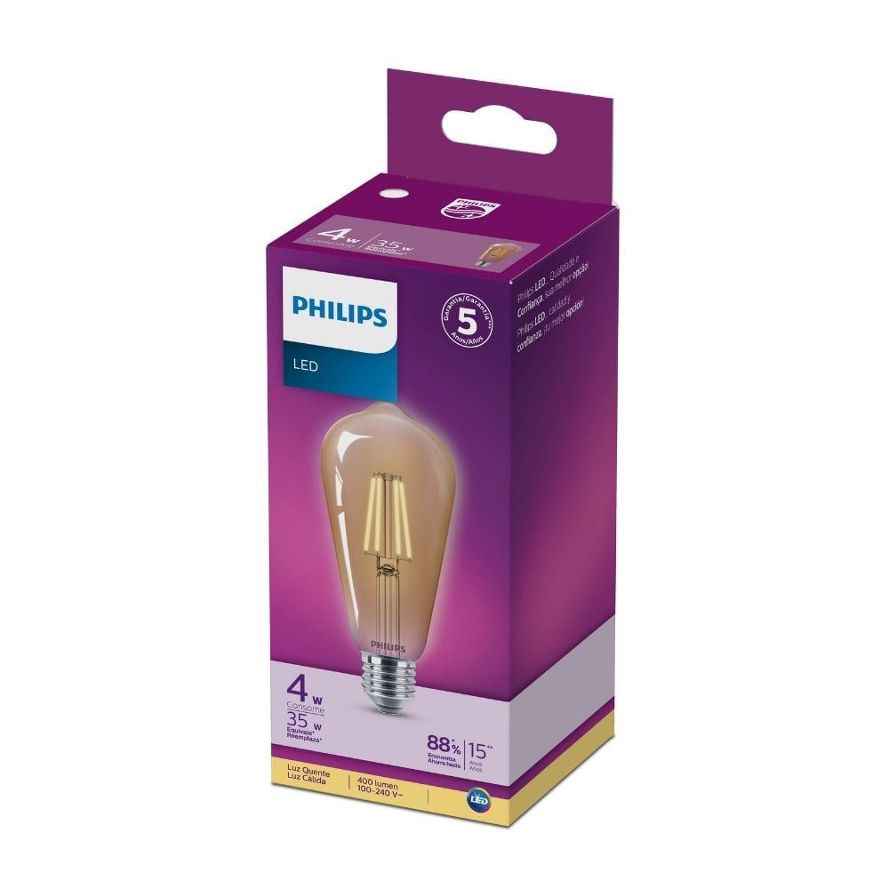 Foco LED Pera Vintage E27 4W Luz Cálida Philips
