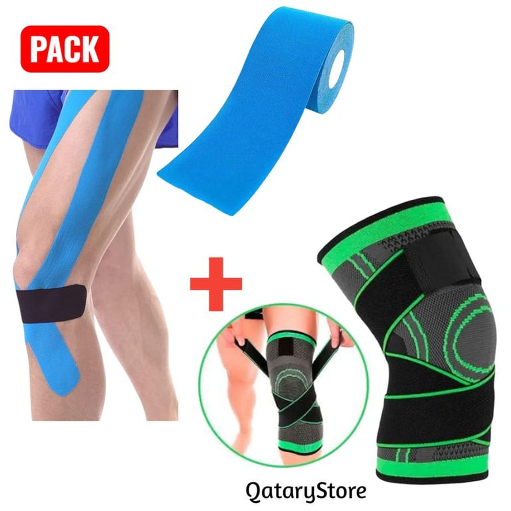 Pack Rodillera Ajustable y Cinta Kinesiologica 5cmx5m FisioTerapia