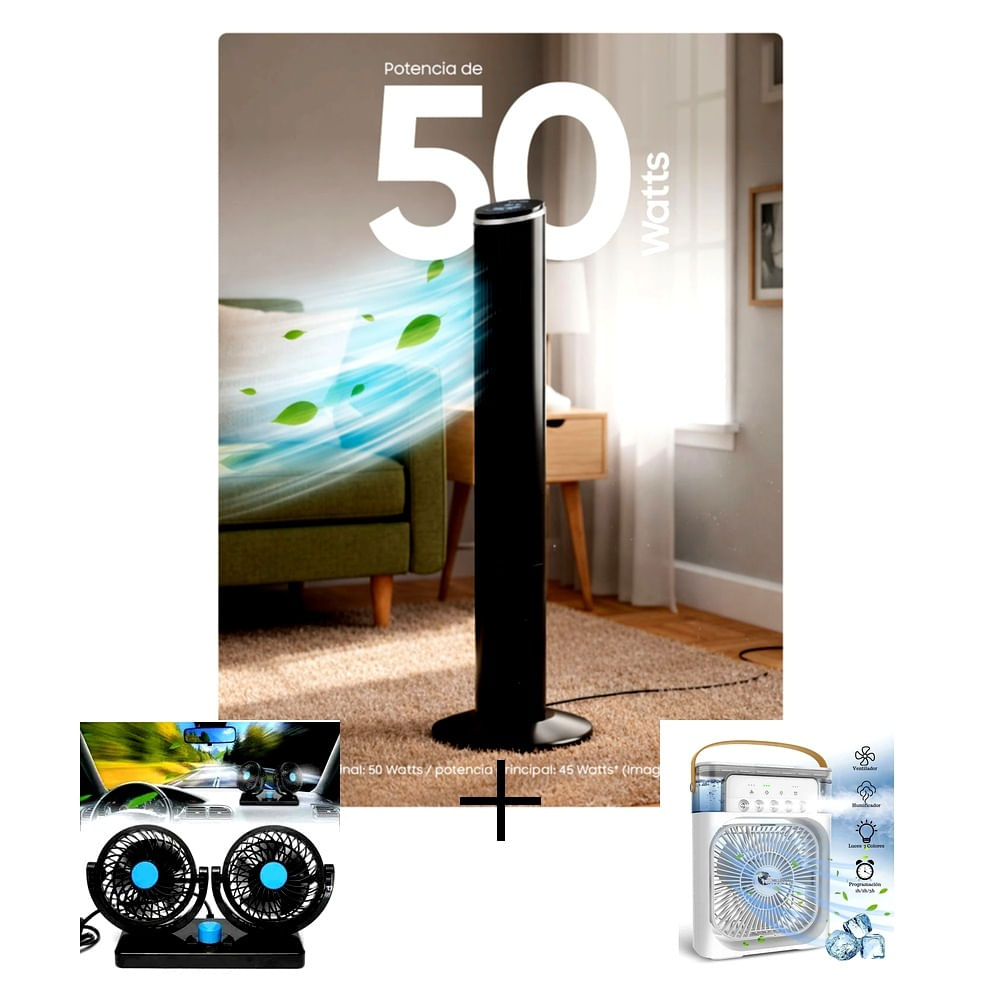 Ventilador de Torre MOVISUN FAN T1 -  Regalo Ventilador Doble para Auto  y  Enfriador de aire 3 en 1