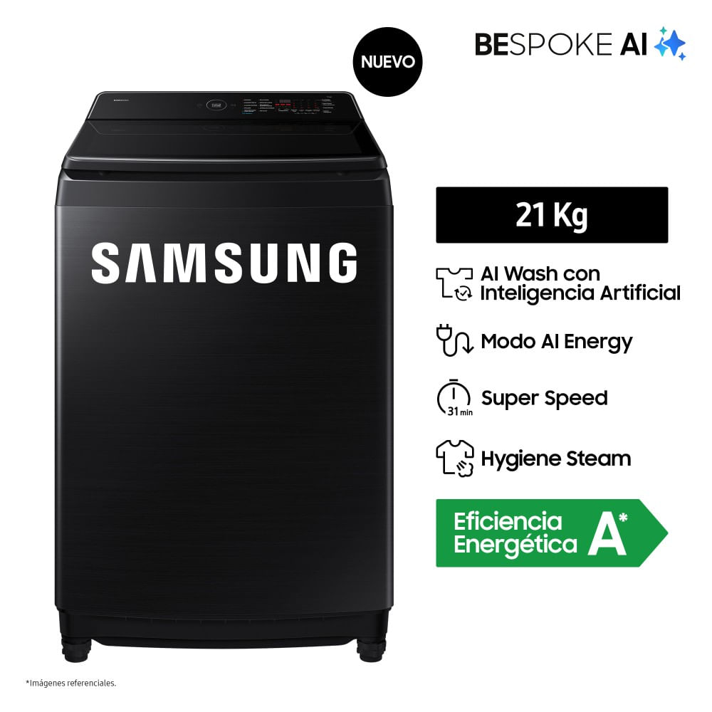 Lavadora SAMSUNG Carga Superior 21 Kg AI Wash EcoBubble WA80F21B9BPE Negro