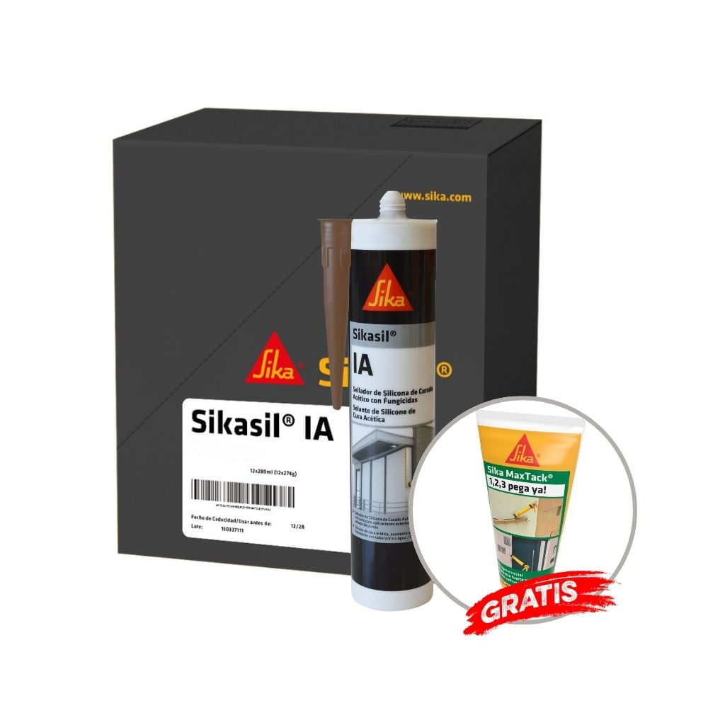 Pack 12 Und de Silicona para Vidrios Sikasil IA Marrón 280 ml gratis Maxtack