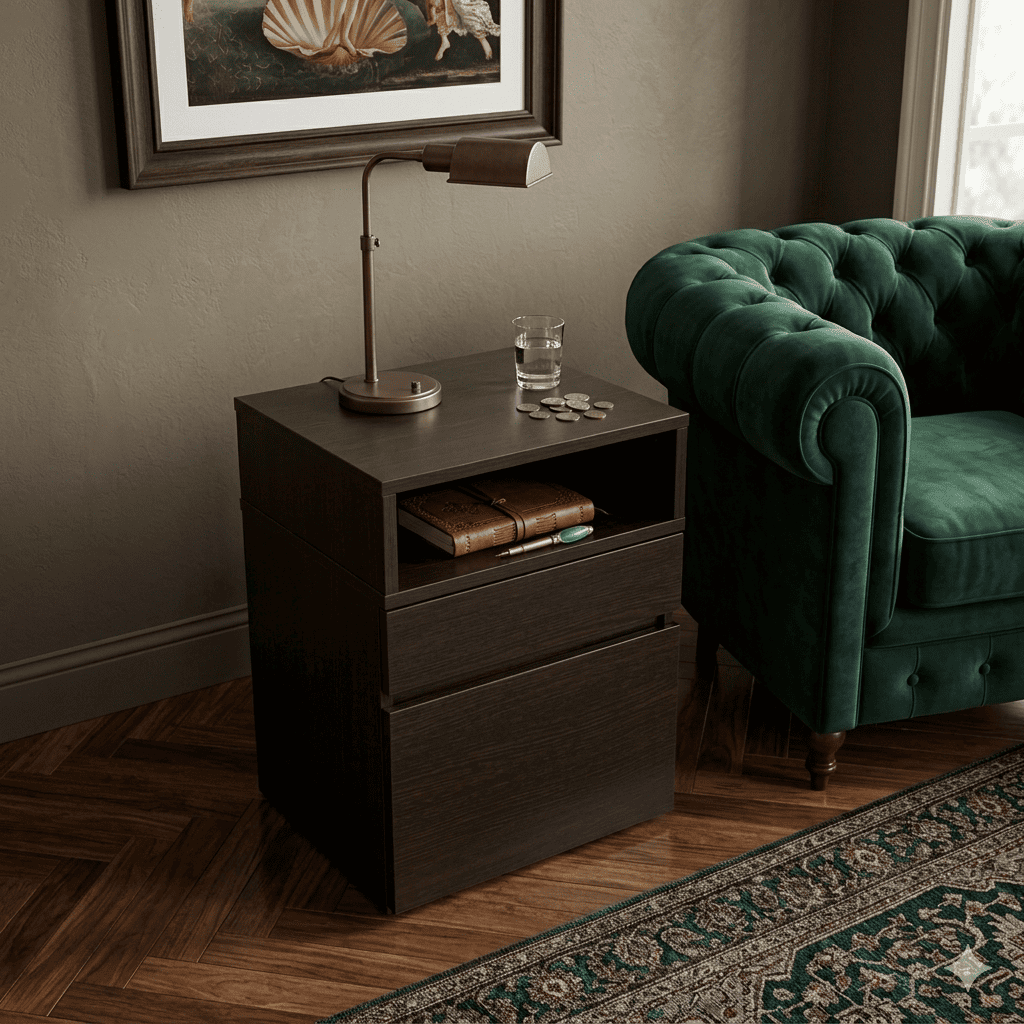 Velador melamina cajón y puerta Wengue