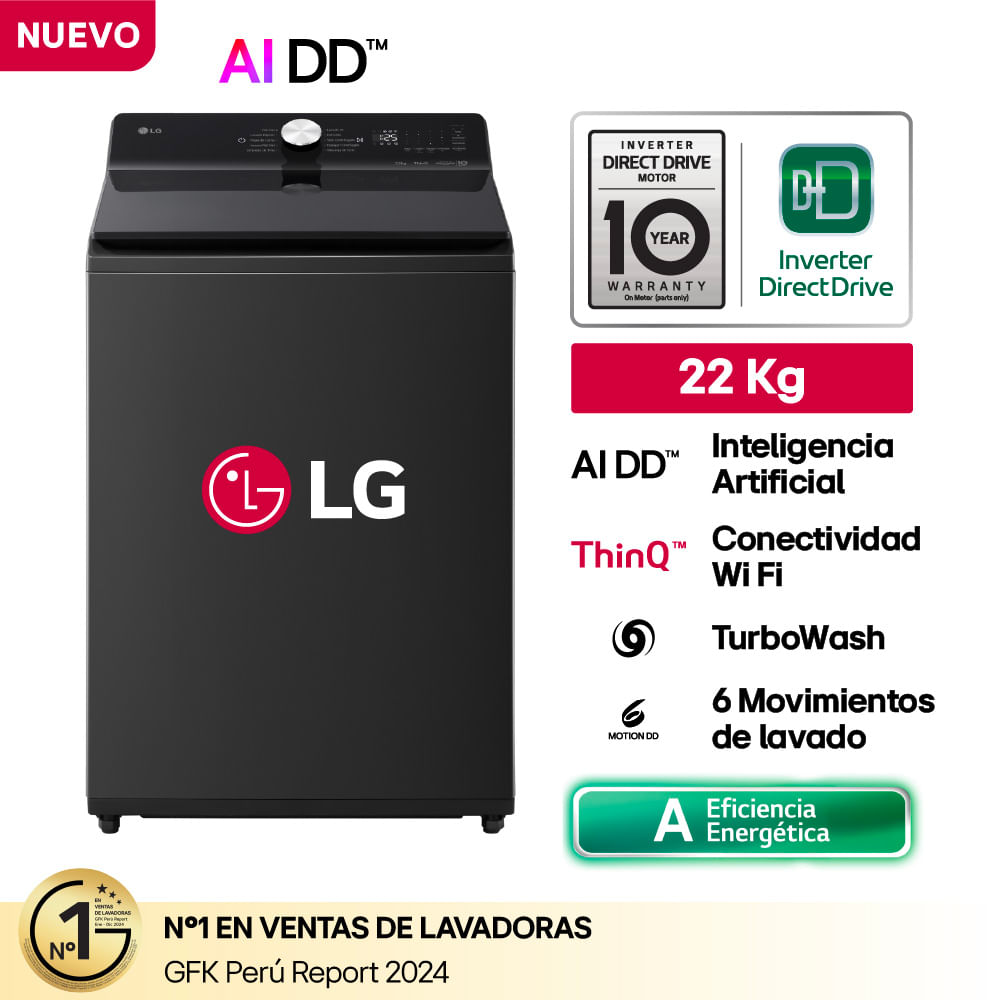 Lavadora Lg Wt22obtx Ai Dd 22kg Negro
