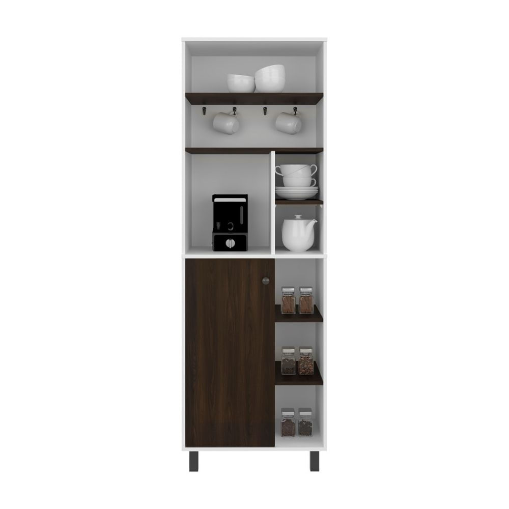 Mueble Estación Café 1 puerta Carajillo Nogal/Blanco 180x60cm Tuhome