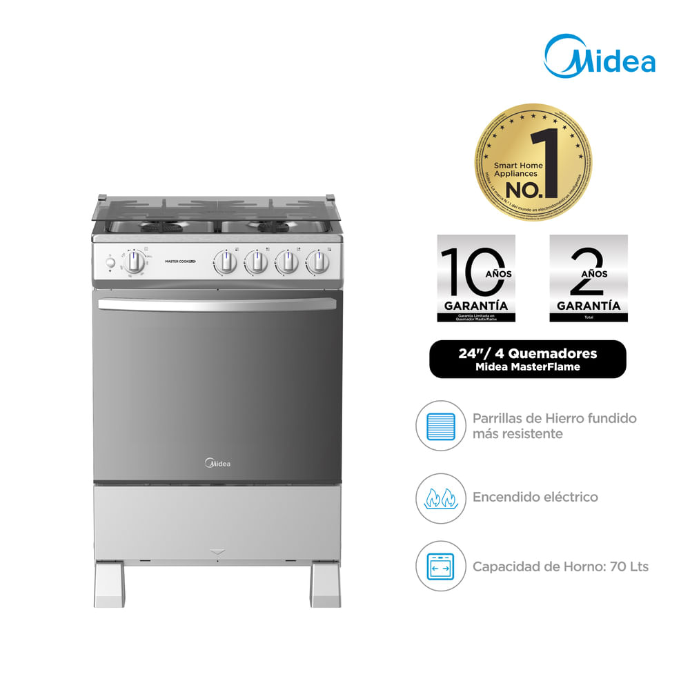 Cocina a Gas Midea MGS4Q24G-PE 24 pulgadas 4 Hornillas Gris