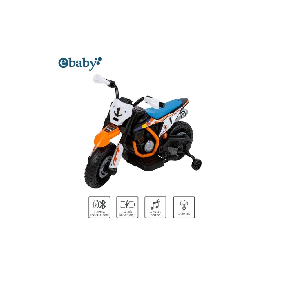 Motocicleta a Batería recargable musical y luces  Ebaby Cod.349 Naranja