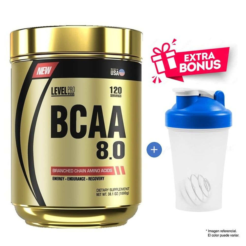 PRO BCAA 8.0 1080 GR AMINOÁCIDOS LEVEL PRO FRUIT PUNCH + SHAKER