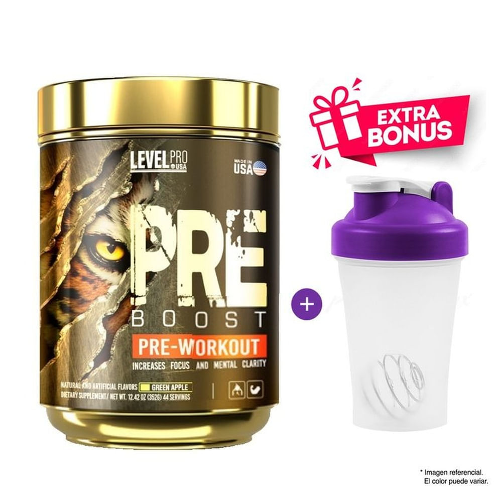 Level Pro Pre- Entreno Pre Boost 352 gr Green Apple + Shaker Level Pro Pre- Entreno Pre Boost 352 gr Green Apple + Shaker