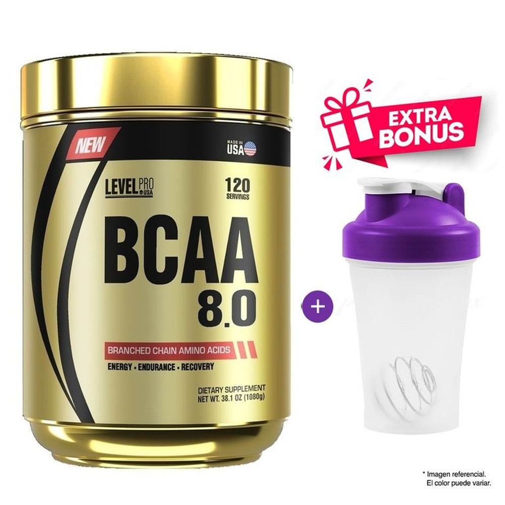 AMINOÁCIDO LEVEL PRO BCAA 8.0 1080 G FRUIT PUNCH + SHAKER AMINOÁCIDO LEVEL PRO BCAA 8.0 1080 G FRUIT PUNCH + SHAKER