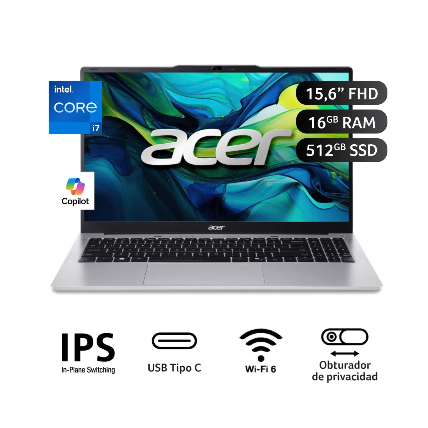 Laptop Acer Aspire lite Intel® Core™ i7 13H 16GB RAM 512GB SSD 15.6""