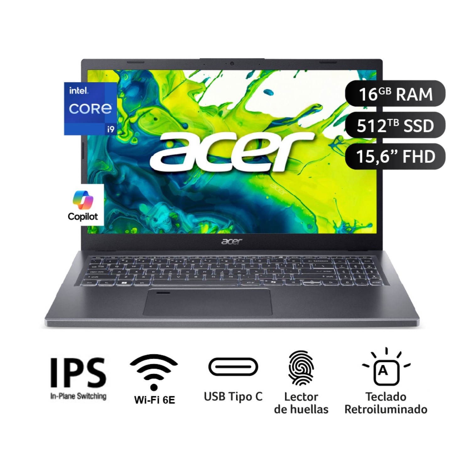 Laptop Acer Aspire 15 Intel® Core™ i9 13H 16GB RAM 512GB SSD 15.6""