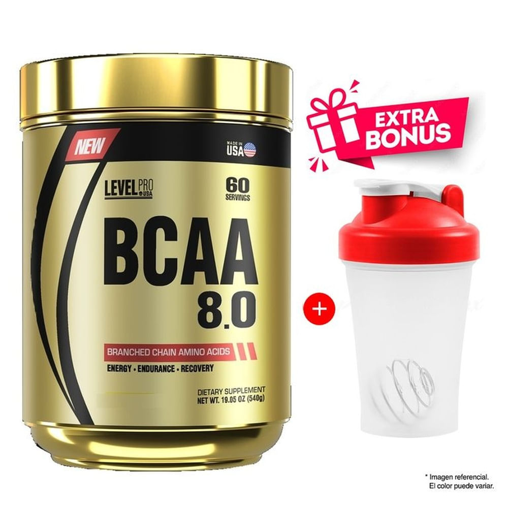 BCAA 8.0 540 GR LEVEL PRO AMINOÁCIDOS FRUIT PUNCH + SHAKER