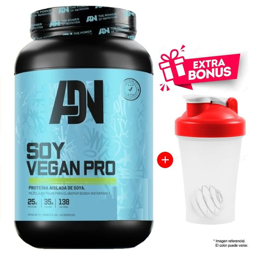 Proteína ADN Nutrition Soy Vegan 1.5 kg Vainilla + Shaker