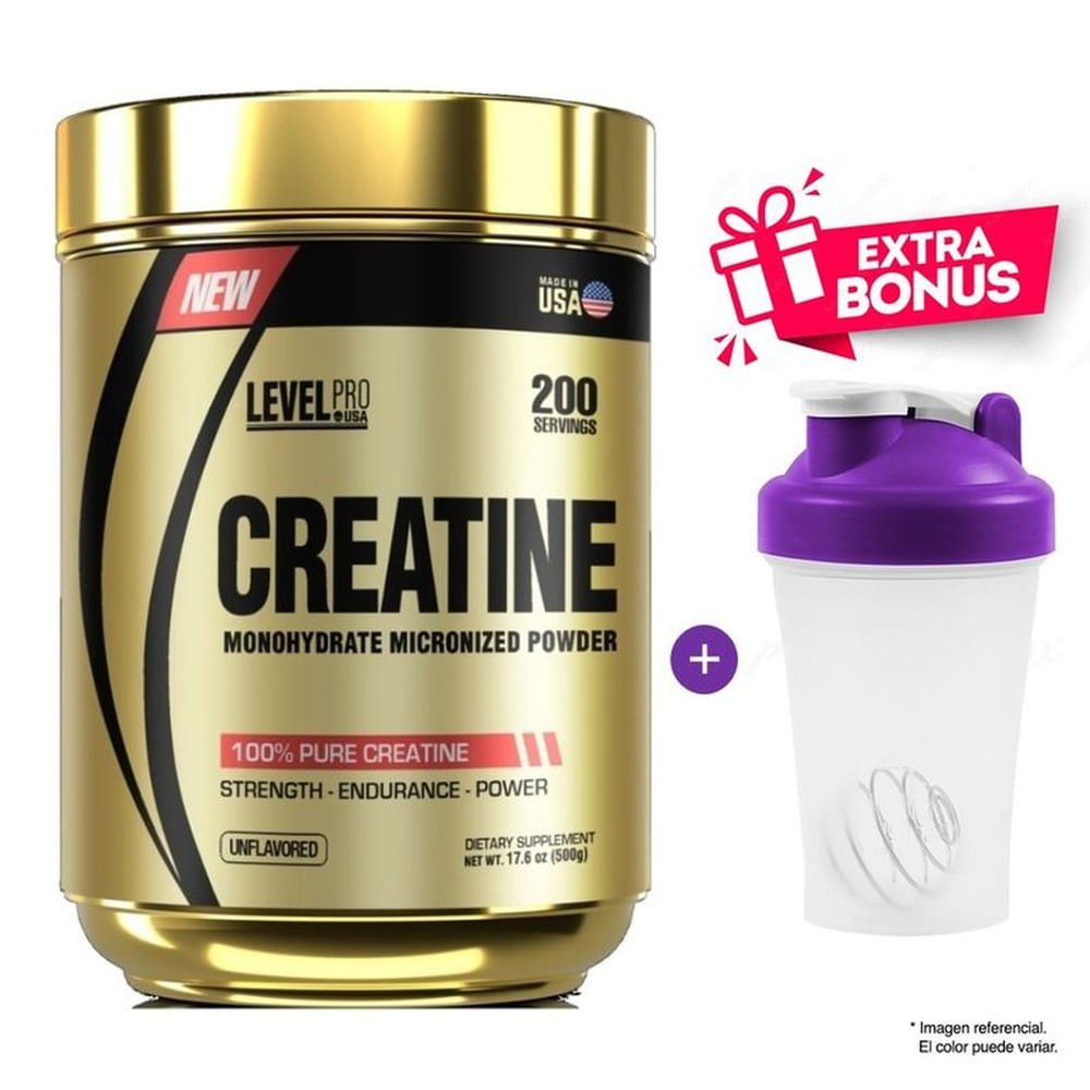 CREATINA 500 GR LEVEL PRO Sabor NATURAL 200 SERVICIOS