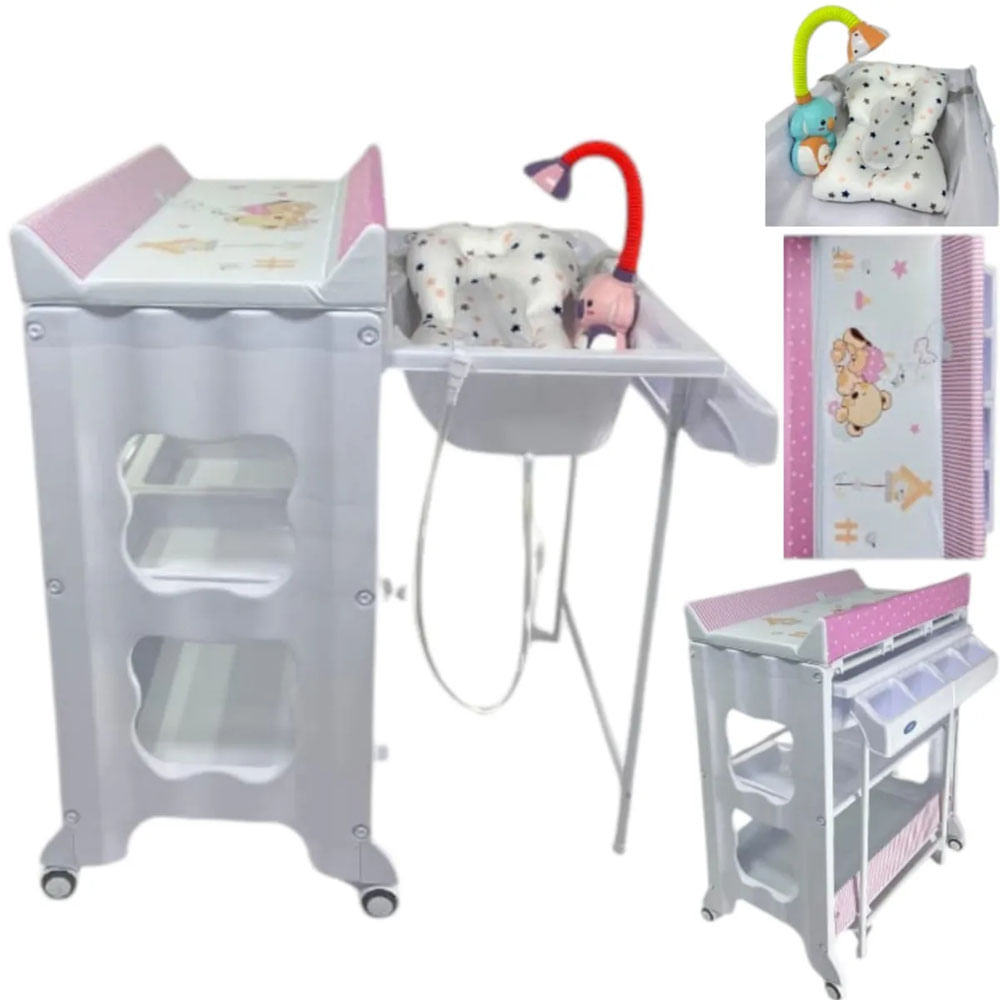 Bañera cambiador con regadera cojín aquario ROSADO