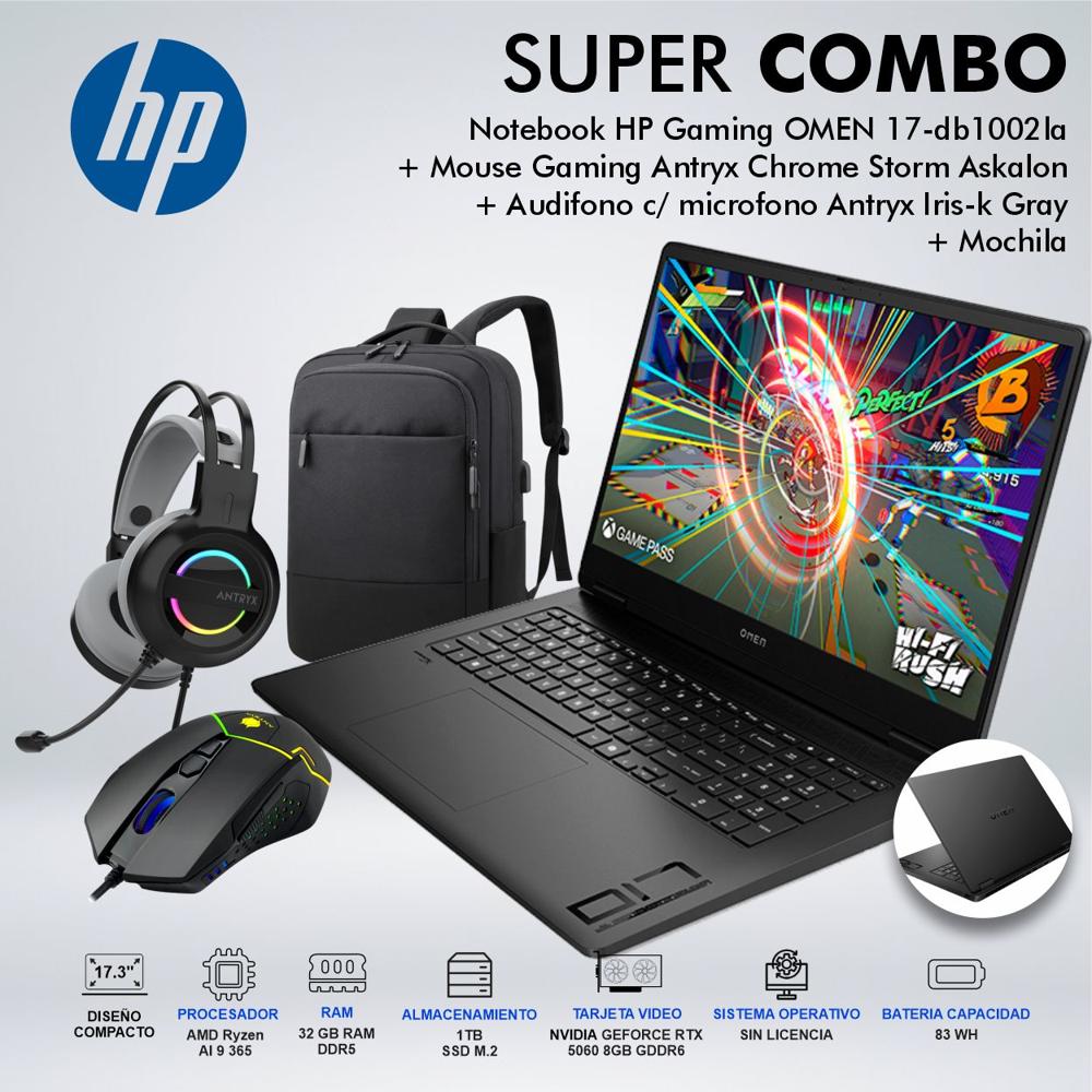 LAPTOP GAMING HP OMEN 17-DB1002LA  AMD Ryzen AI 9 365 MEMORIA 32GB DISCO 1TB