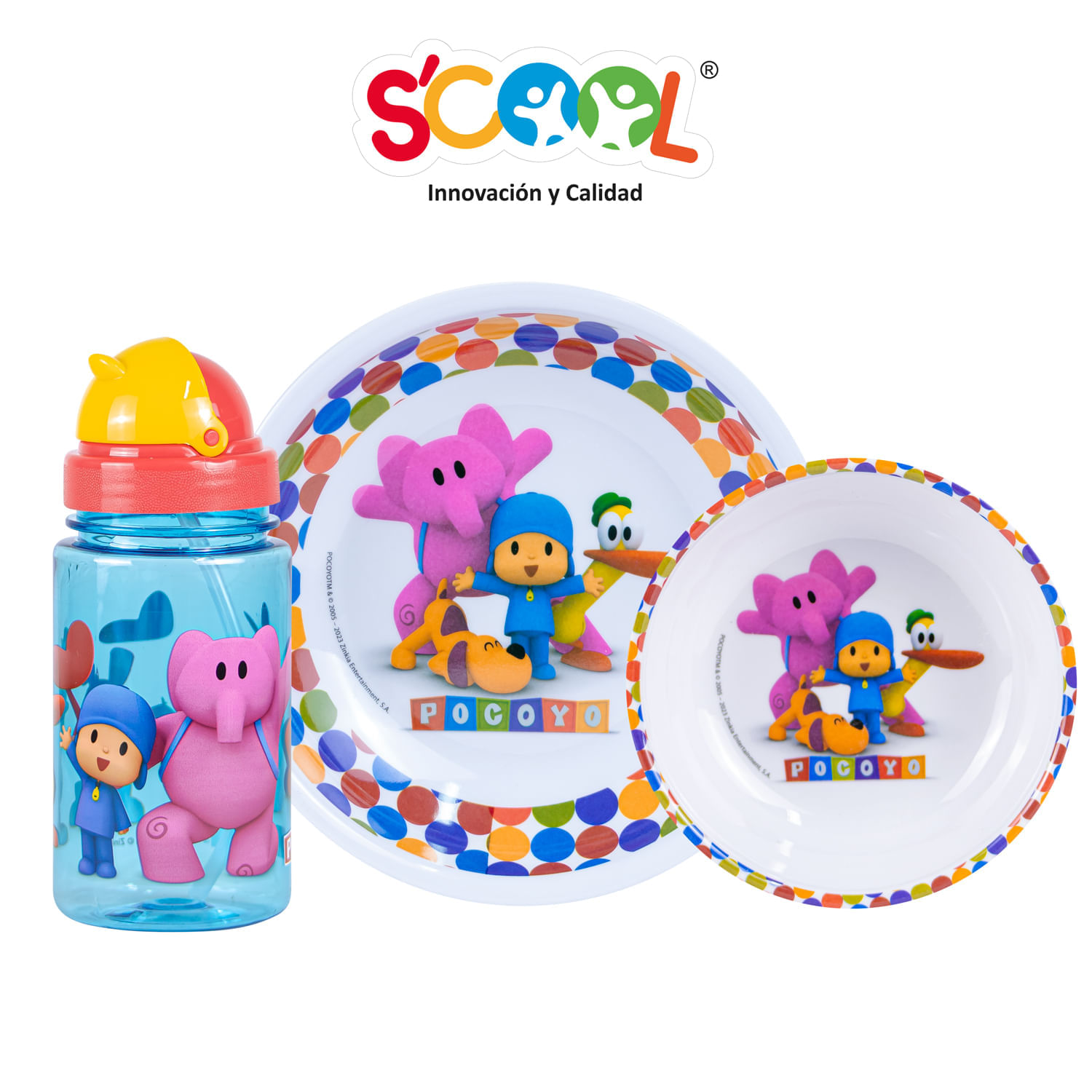 Set 3 Piezas Scool Con Botella Pocoyo Melamine