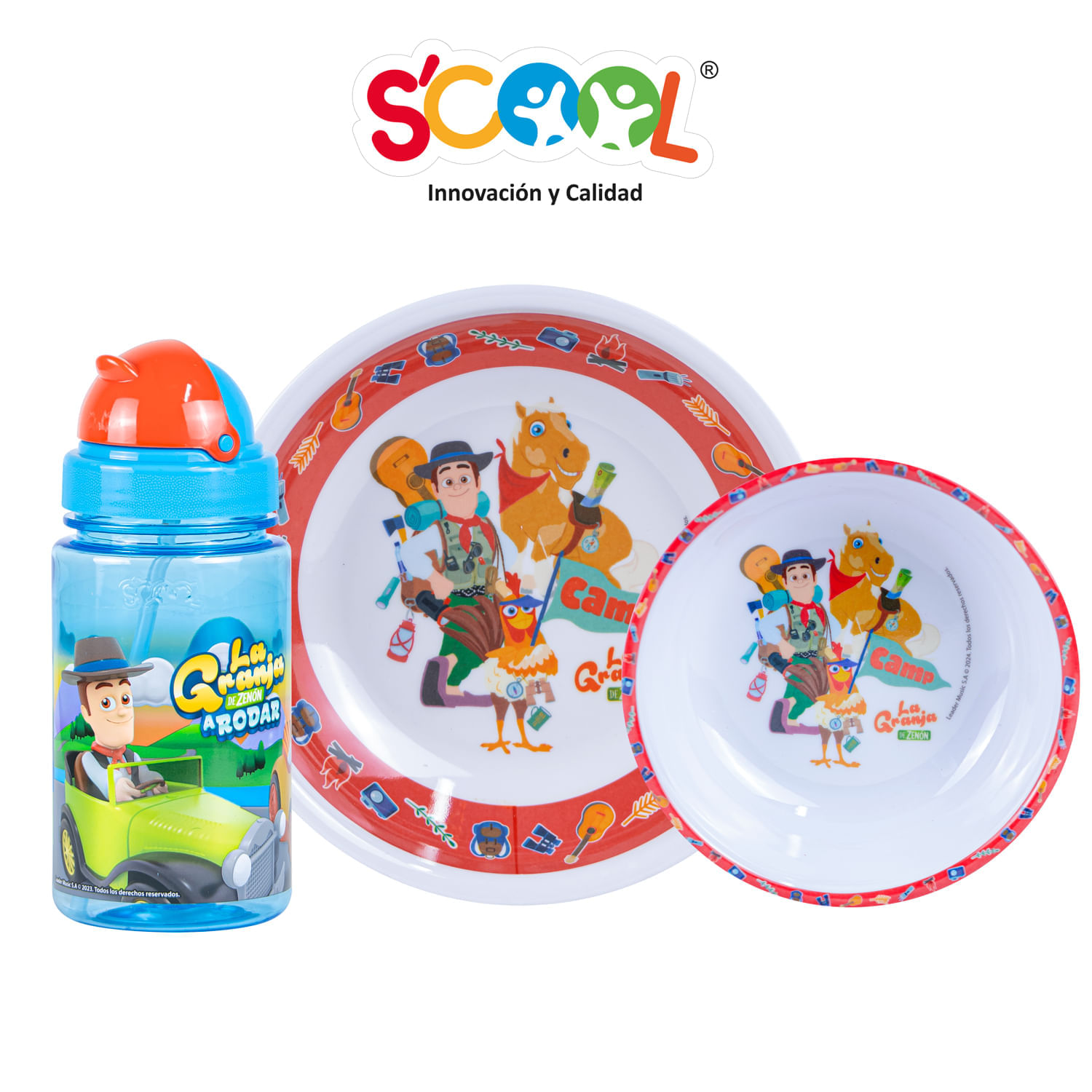 Set 3 Piezas Scool Con Botella La Granja Zenon Melamine