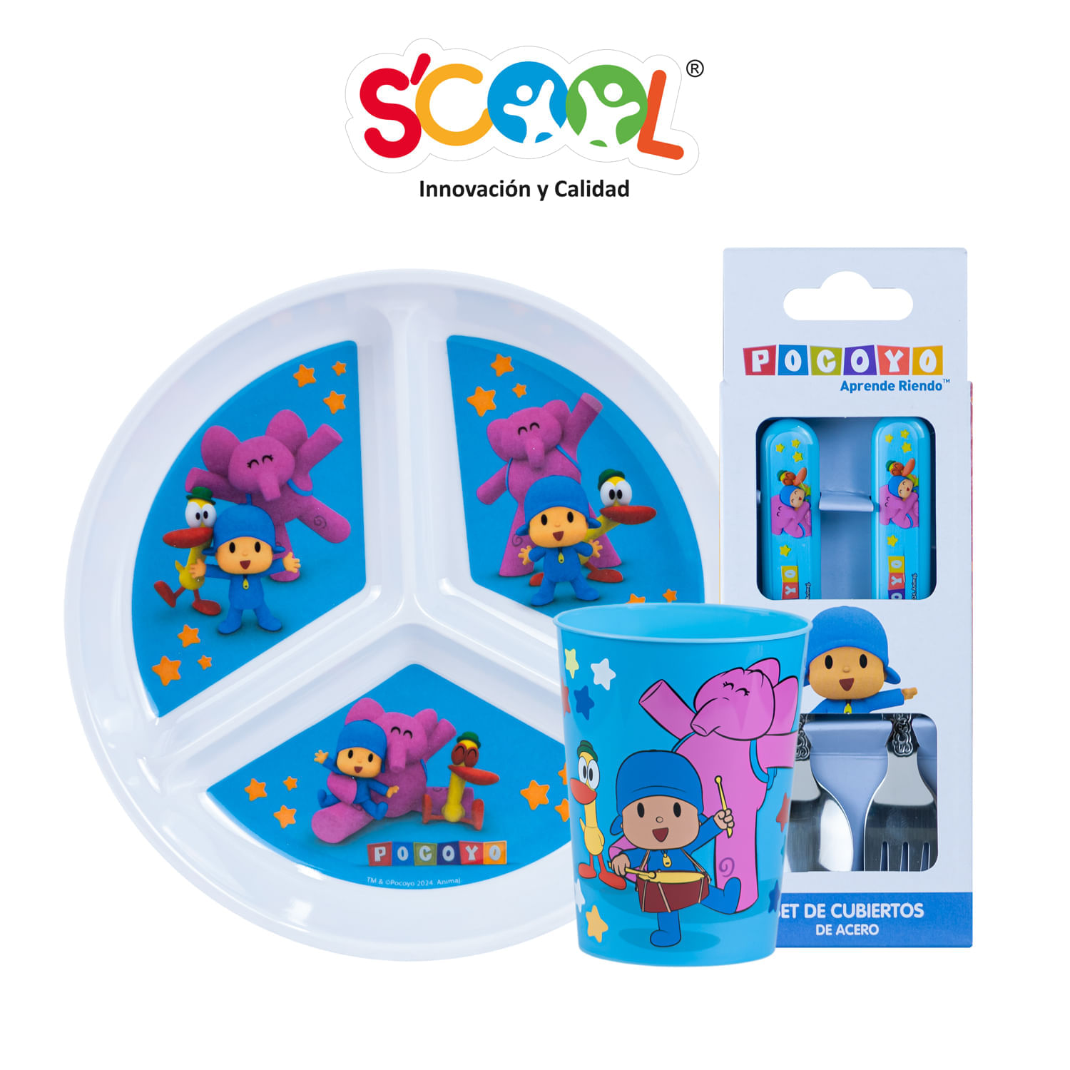 Set 3 Piezas Scool Con Plato Y Division Pocoyo Melamine