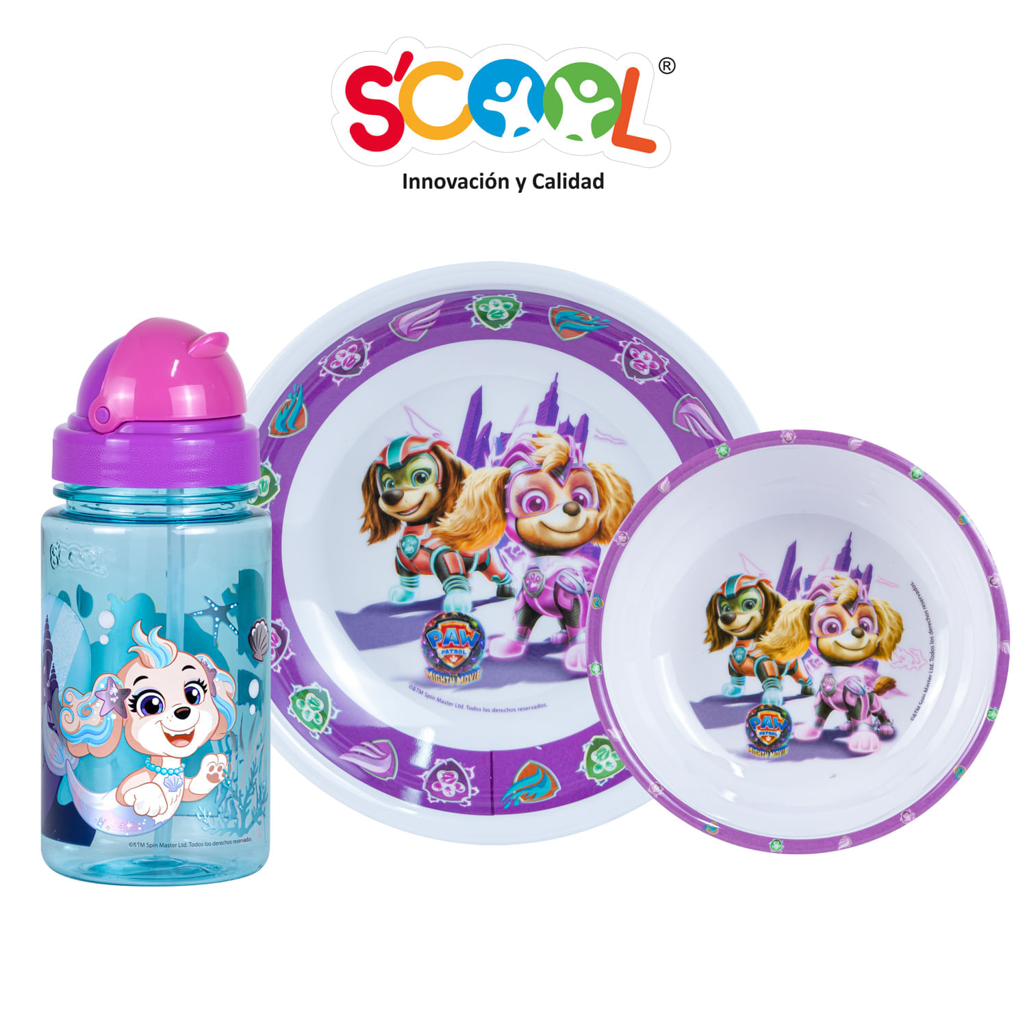 Set 3 Piezas Scool Con Botella Paw Patrol Niña Melamine