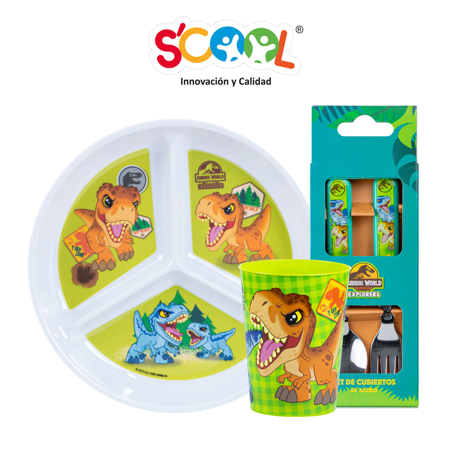 Set 3 Piezas Scool Plato Division Jurassic Melamine