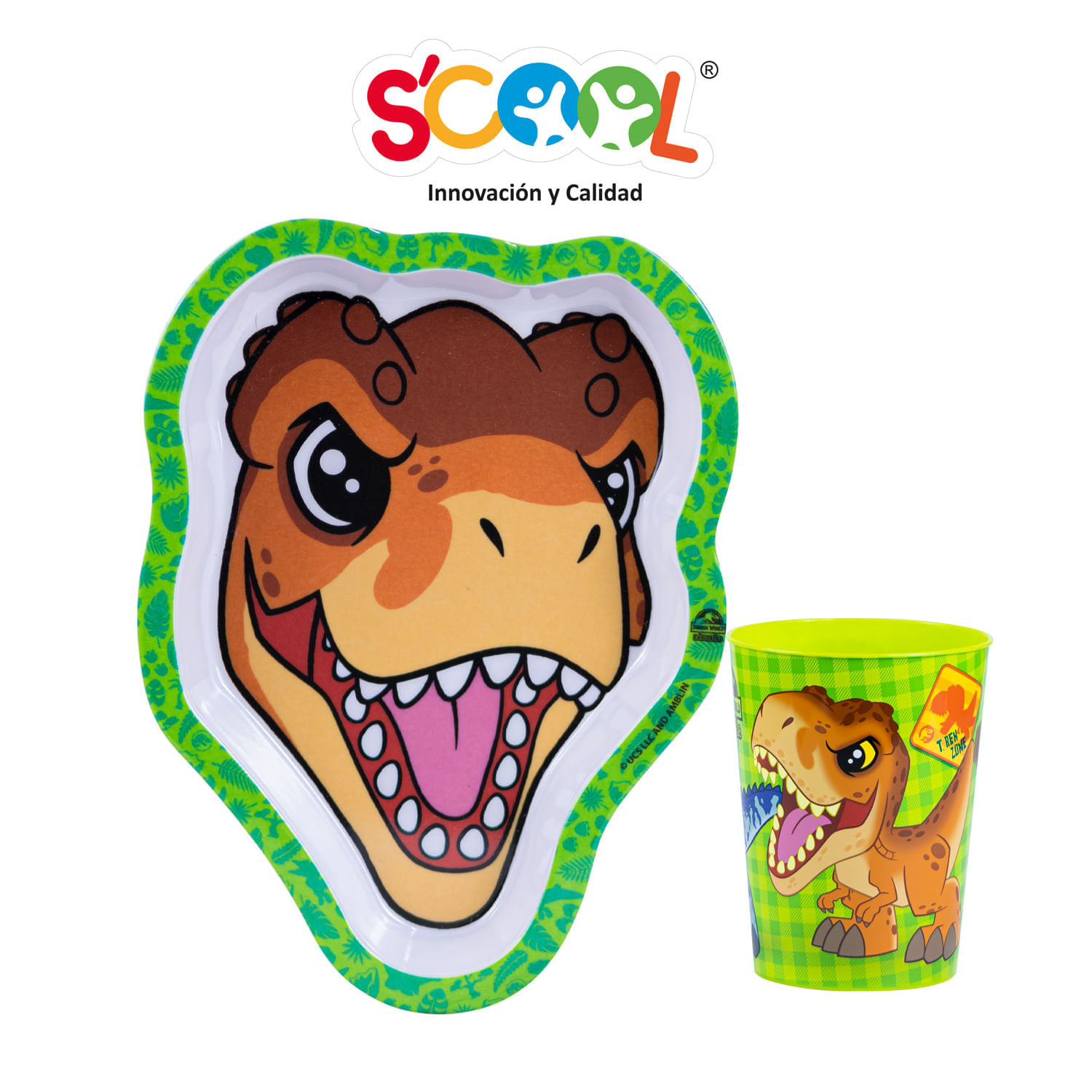 Set 2 Piezas Scool Plato Forma Jurassic Melamine