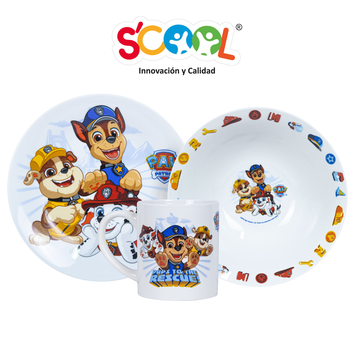 Set Vajilla De Cerámica Scool 3 Piezas Paw Patrol Niño