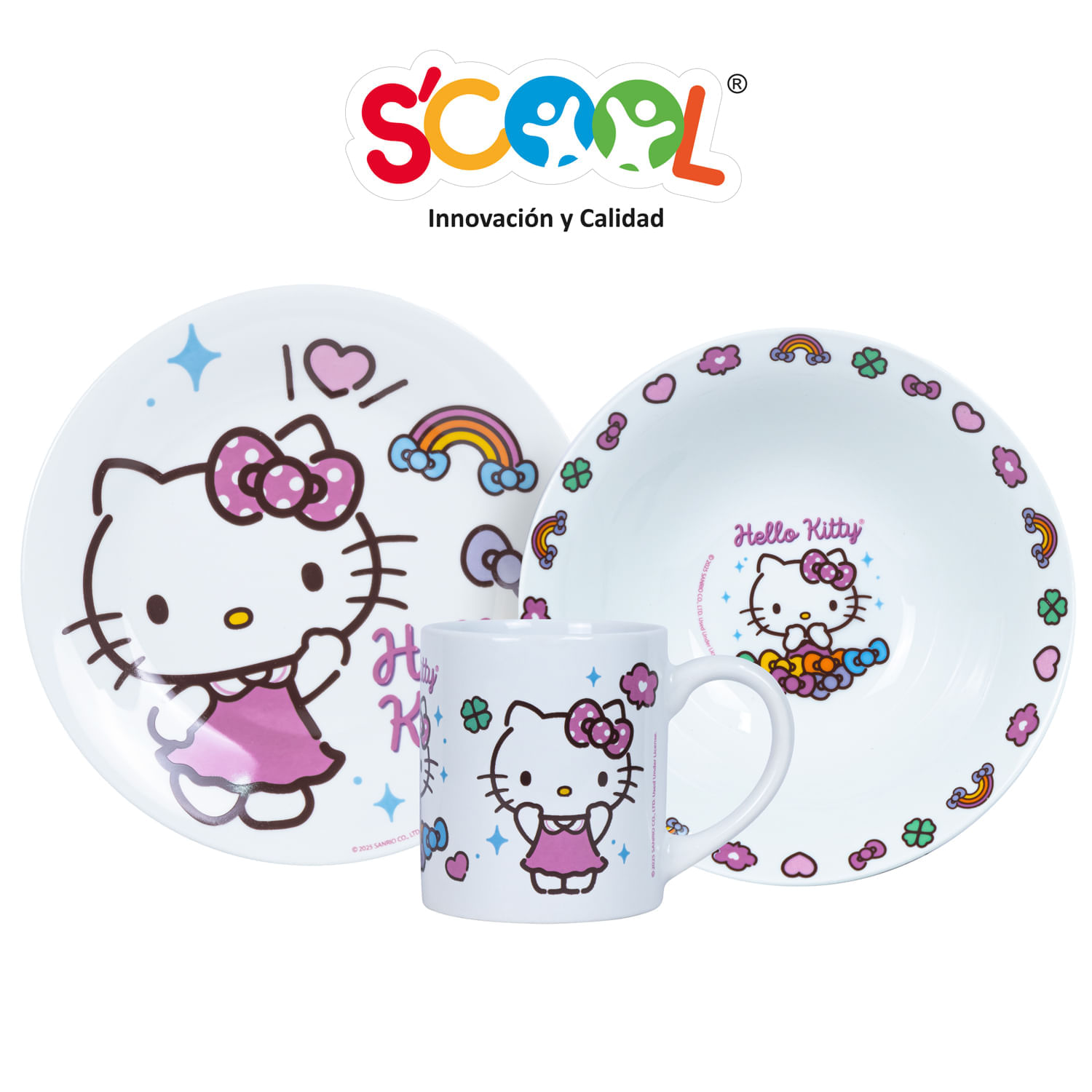 Set Vajilla De Cerámica Scool 3 Piezas Hello Kitty