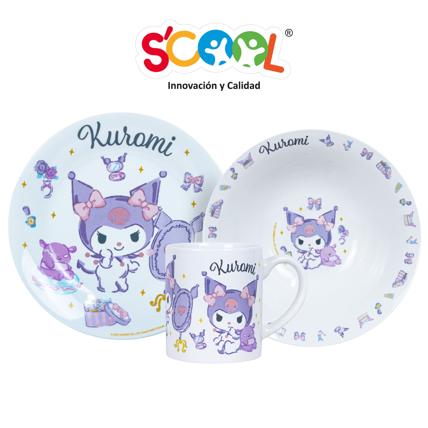 Set Vajilla De Cerámica Scool 3 Piezas Kuromi