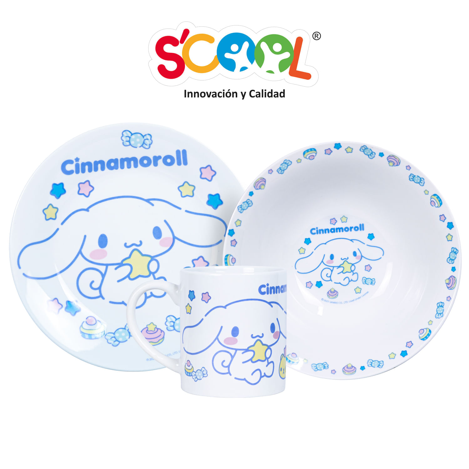 Set Vajilla De Cerámica Scool 3 Piezas Cinnamoroll