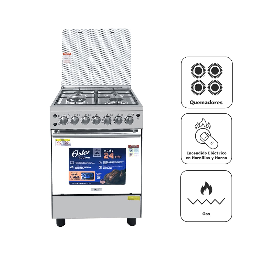 Cocina De Pie a Gas OSTER 4 Quemadores OS-PGSGC24041GRISM Acero Inox