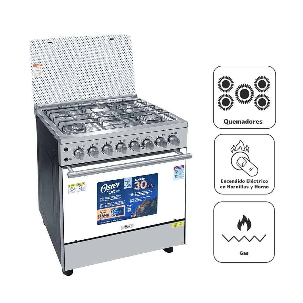 Cocina De Pie a Gas OSTER 5 Quemadores OS-PGSGC30051GISM Acero Inox