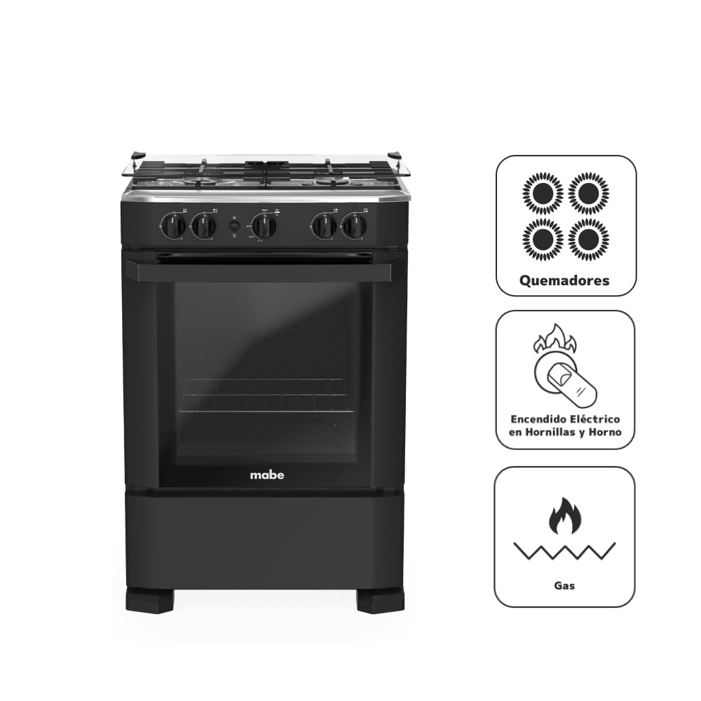 Cocina a Gas MABE 4 Quemadores CMP6040FN0 Negro