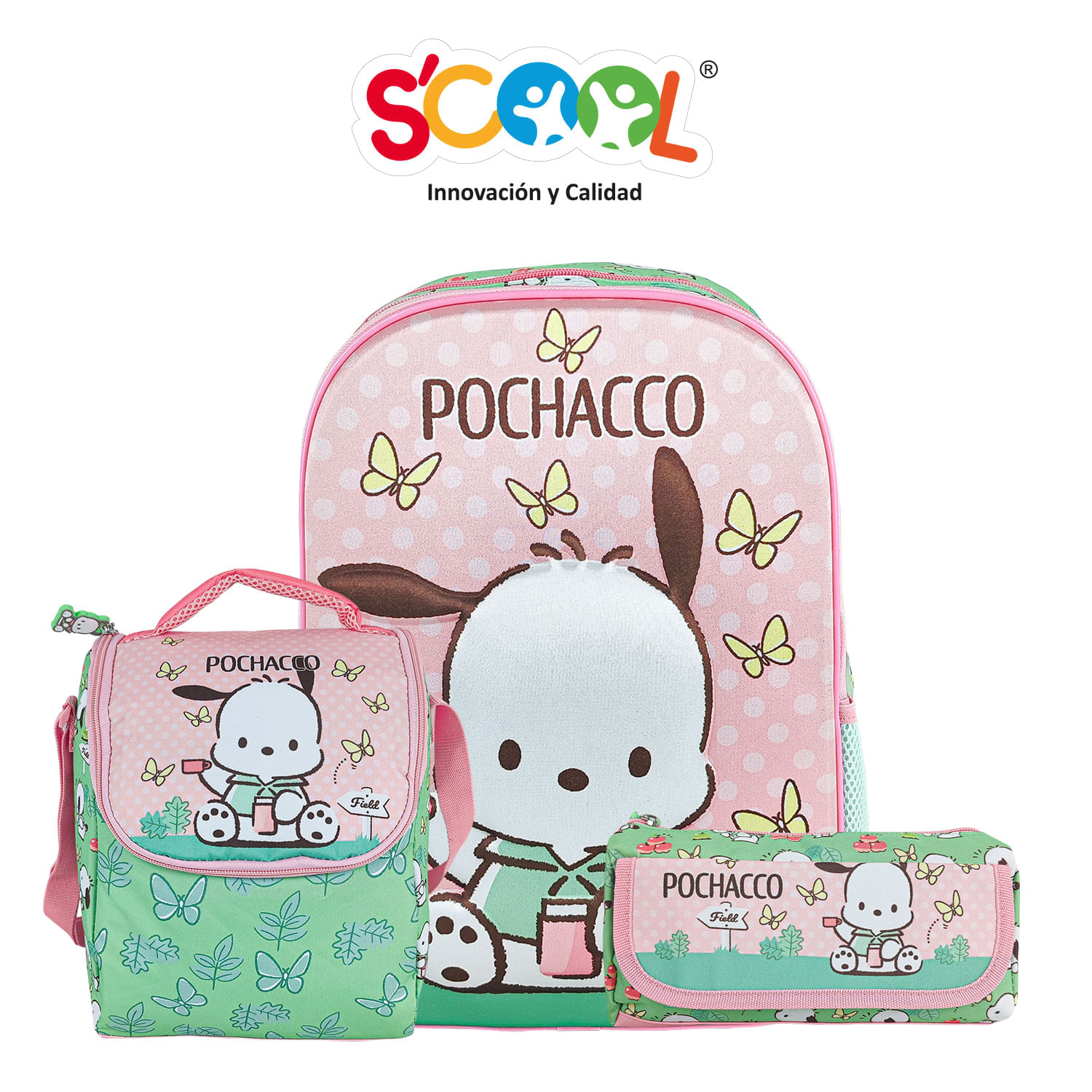 Set Mochila + Lonchera + Cartuchera Ranger Oficio Eva Con 2 Bolsillos 3D Pochacco