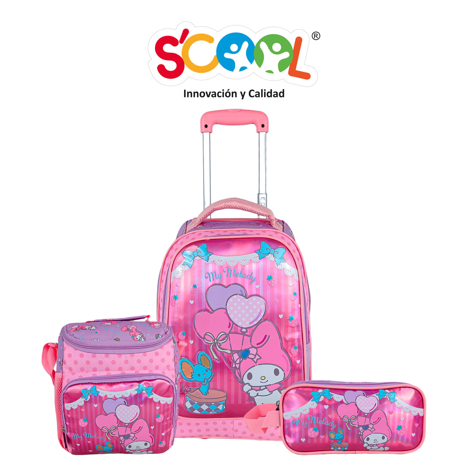 Set Mochila De Ruedas + Lonchera + Cartuchera Magic Grande Escaladora My Melody