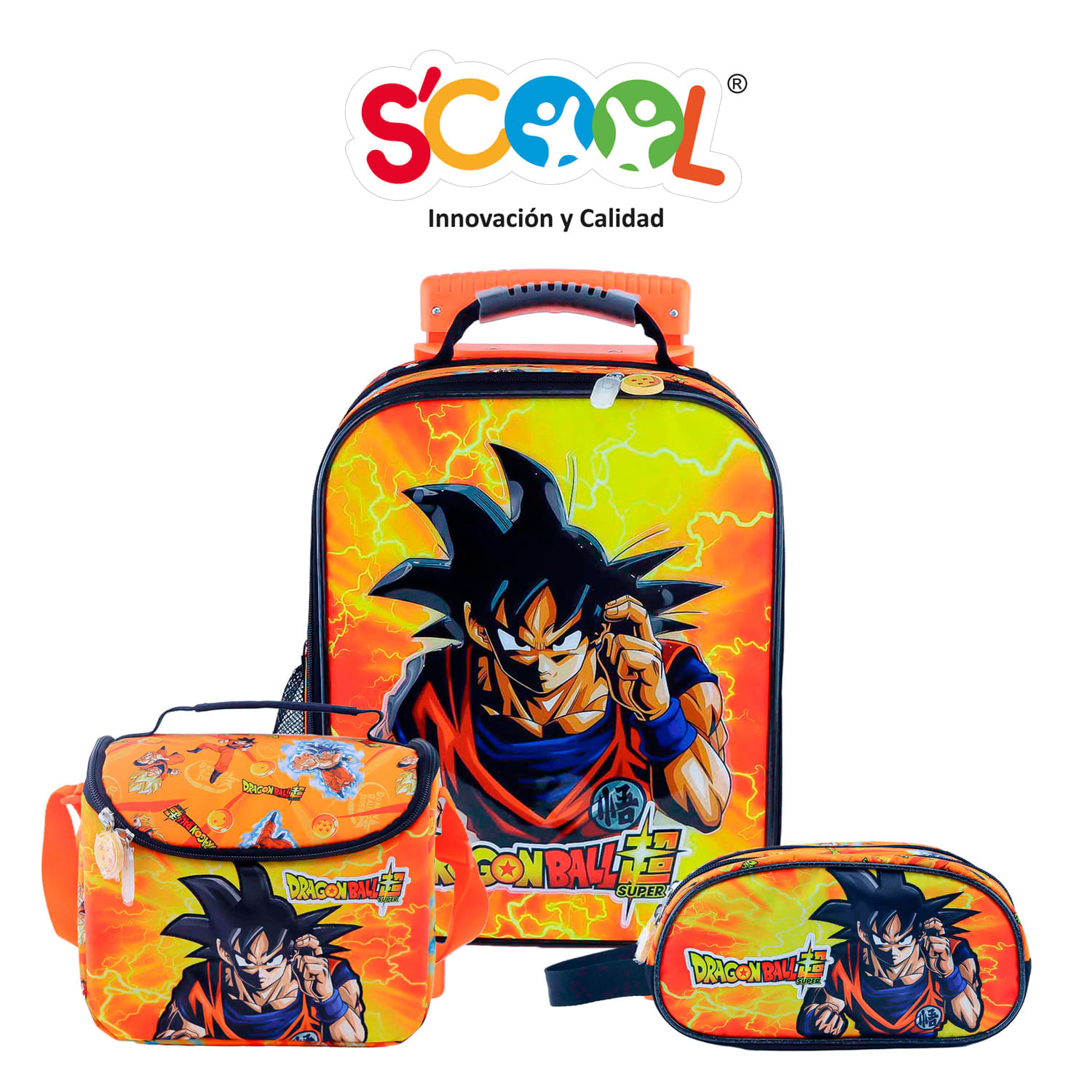 Set Mochila De Ruedas + Lonchera + Cartuchera Magic Leat Satin Dragon Ball