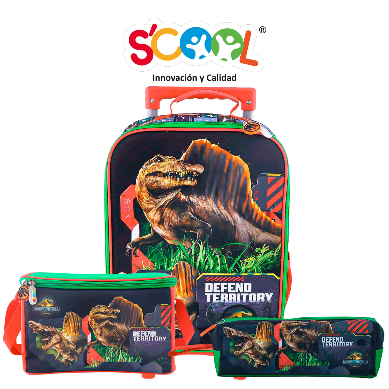 Set Mochila De Ruedas + Lonchera + Cartuchera Kombat Mediana Eva 3D Jurassic World