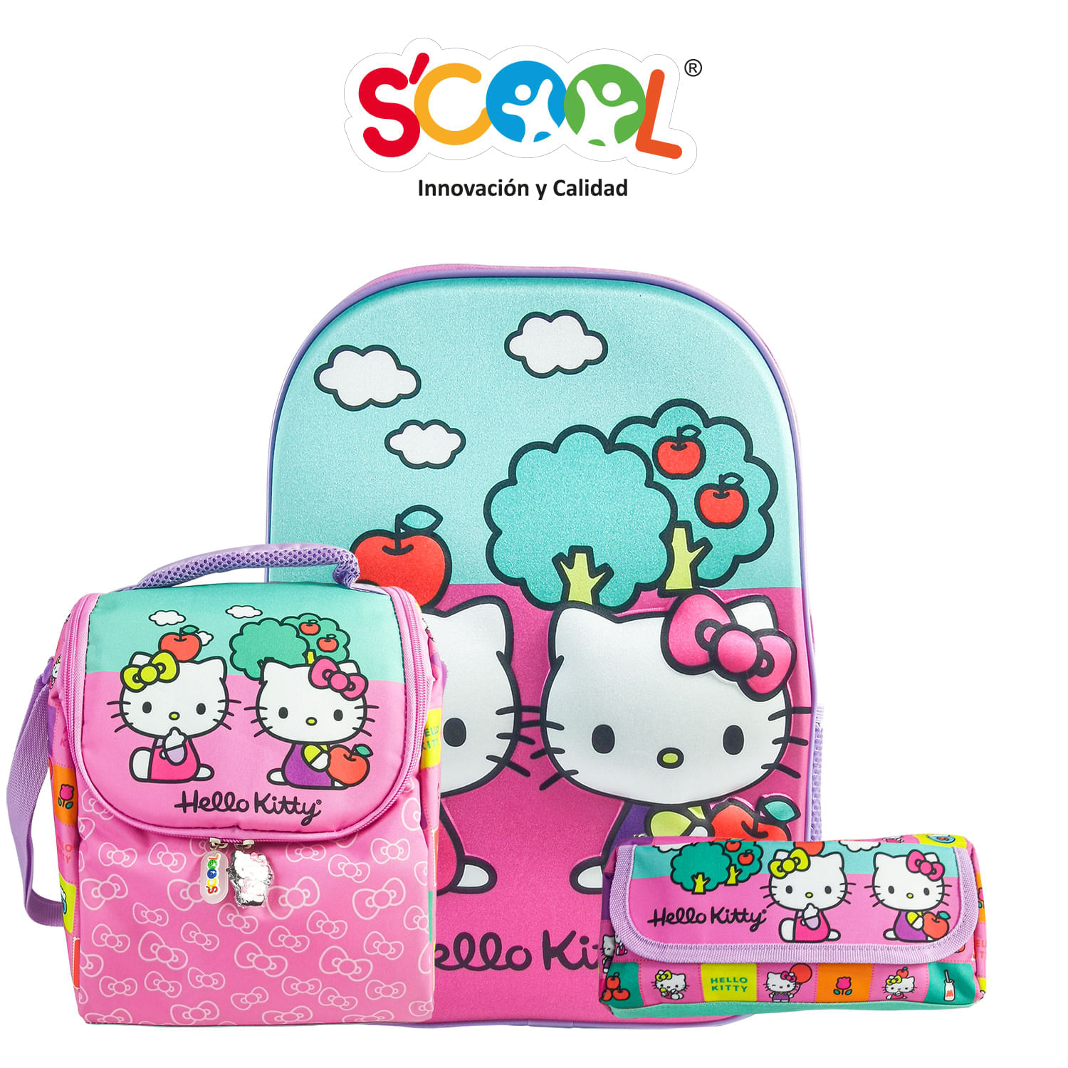 Set Mochila + Lonchera + Cartuchera Ranger Oficio Eva Con 2 Bolsillos 3D Hello Kitty