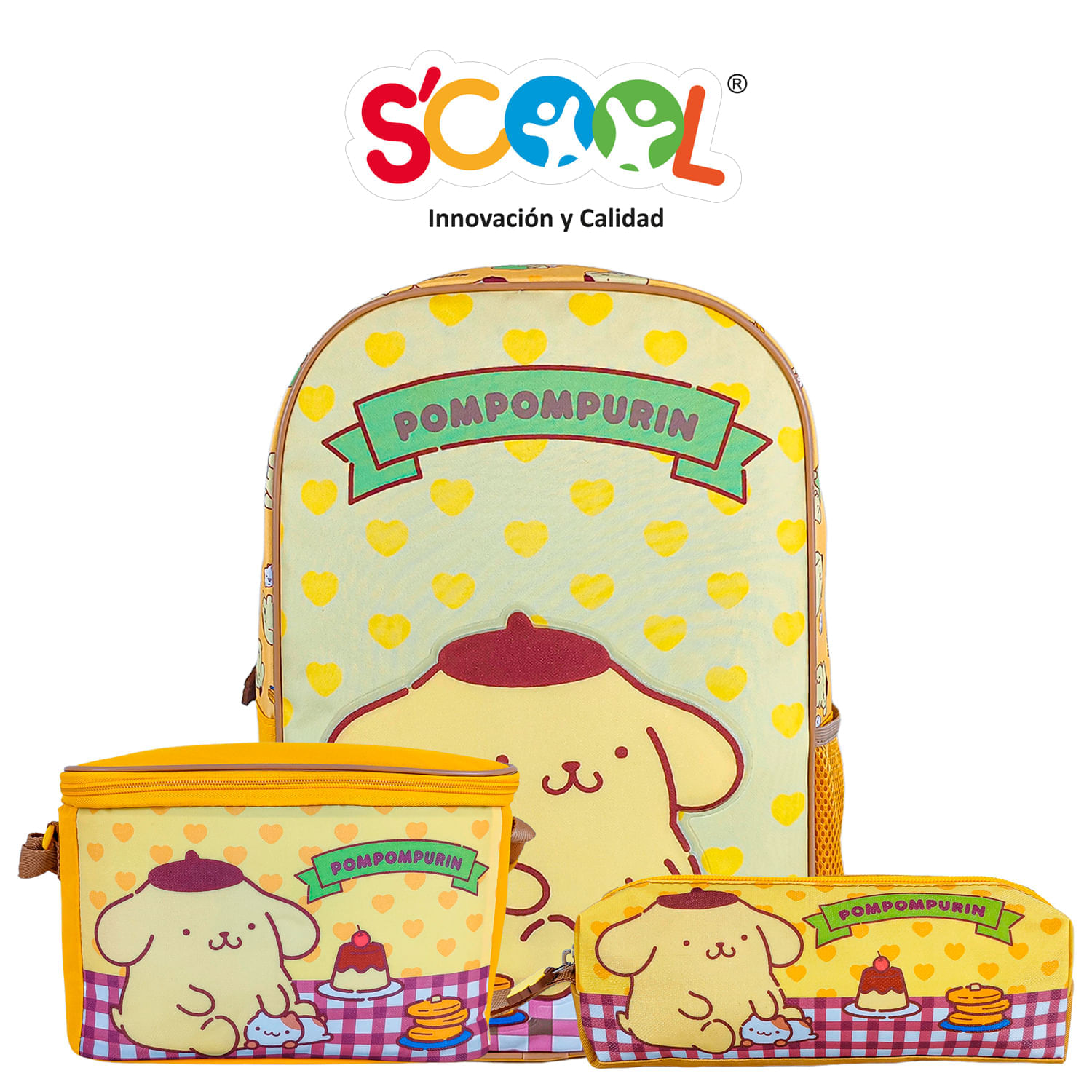 Set Mochila + Lonchera + Cartuchera Kombat Oficio 1 Bolsillo Pvc Pompompurin