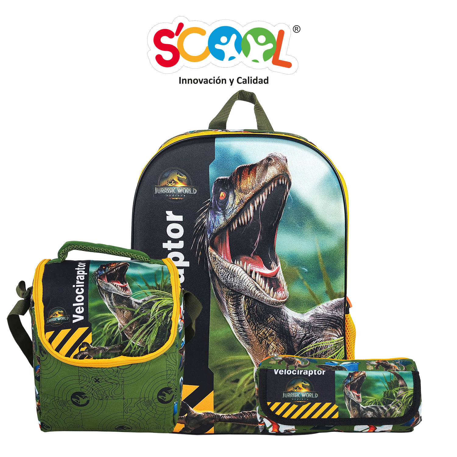 Set Mochila + Lonchera + Cartuchera Ranger Oficio Eva Con 2 Bolsillos 3D Jurassic World