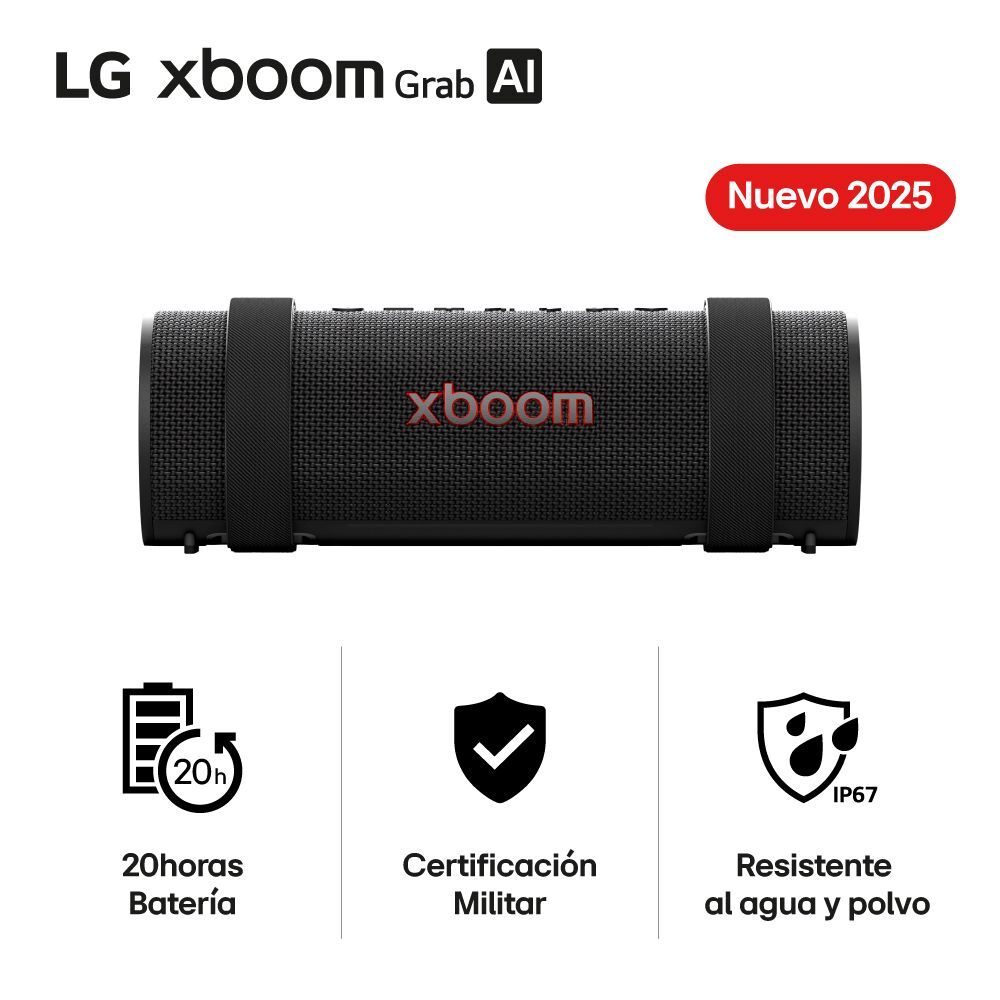 Parlante LG Xboom Grab 30W Portátil 20 hrs de batería Certifición Militar IP67 (2025)