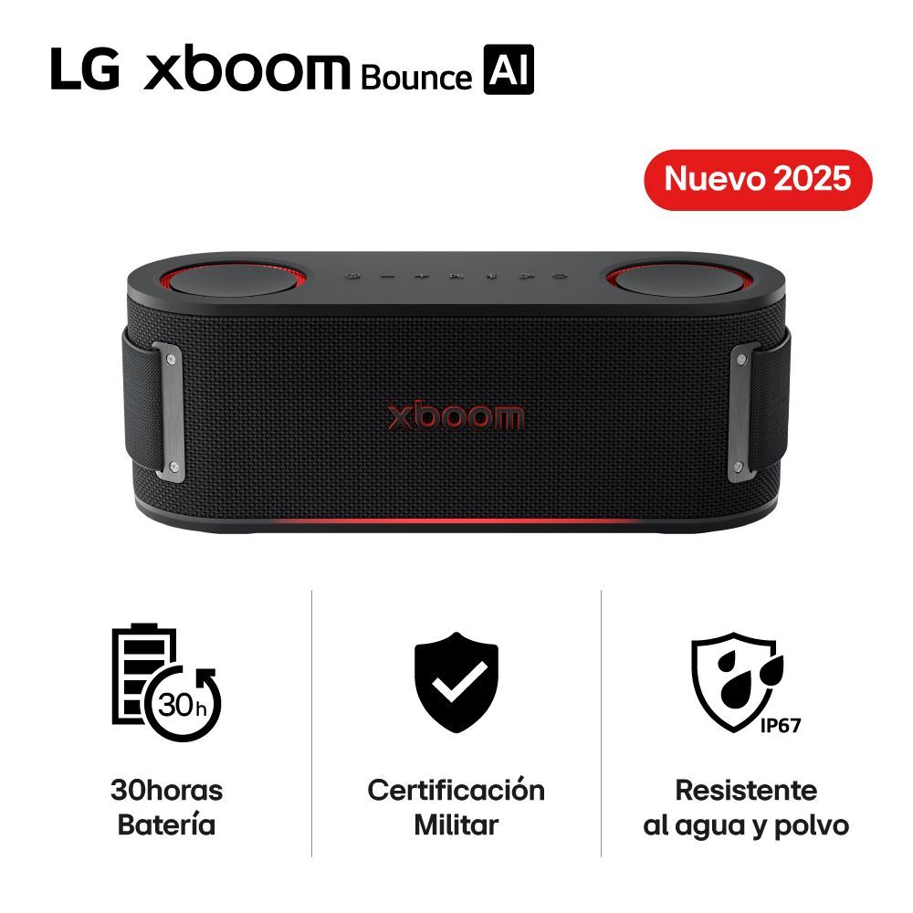 Parlante LG xboom Bounce 40W Portátil 30 hrs de batería Certificación Militar IP67 (2025)