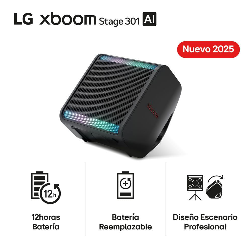 Parlante LG xboom Stage 301 120W Portátil 12 hrs batería hrs IPX4