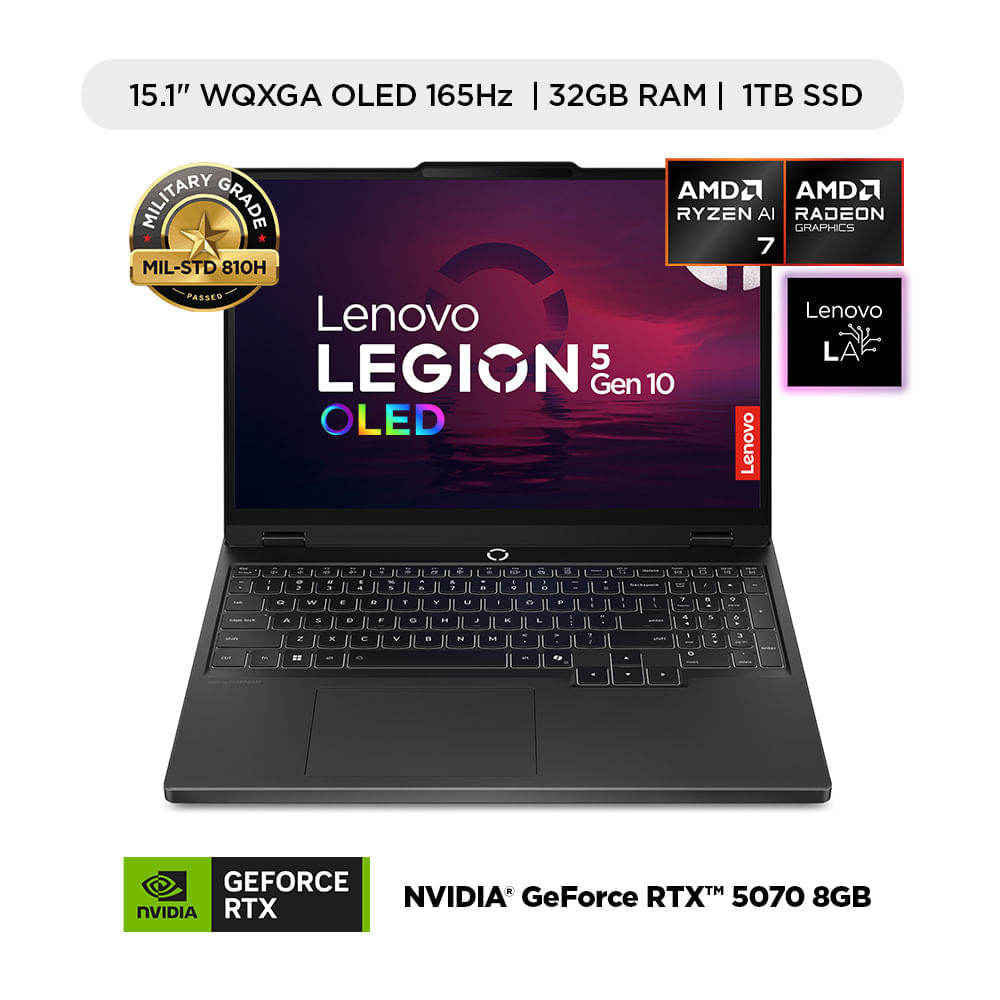 Laptop Gamer Lenovo Legion 5 AMD Ryzen AI 7 350 32GB RAM 1TB SSD RTX 5070 8GB 15.1"" OLED WQXGA 165Hz