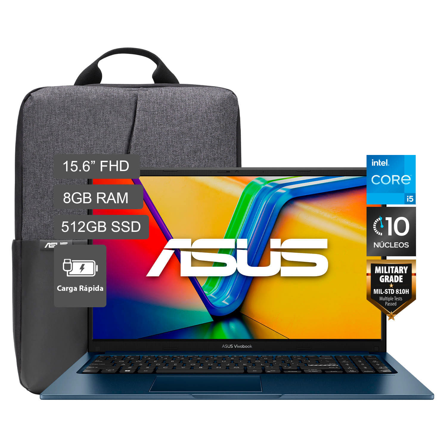 Laptop Asus Vivobook 15 Intel C5-120U 512GB SSD 8GB RAM 15.6"" Mochila + Mouse X1504VA-BQ4454W
