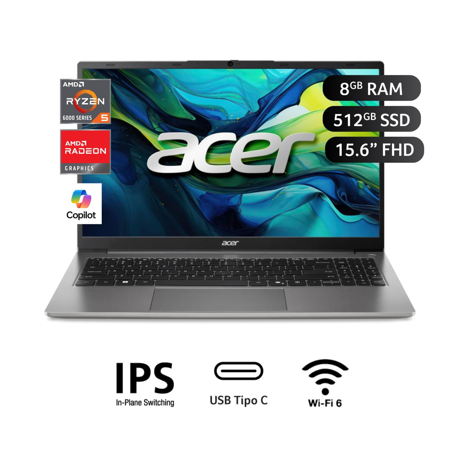 Laptop Acer Aspire Lite AMD Ryzen™ 5 6600H 8GB RAM 512GB SSD 15.6""