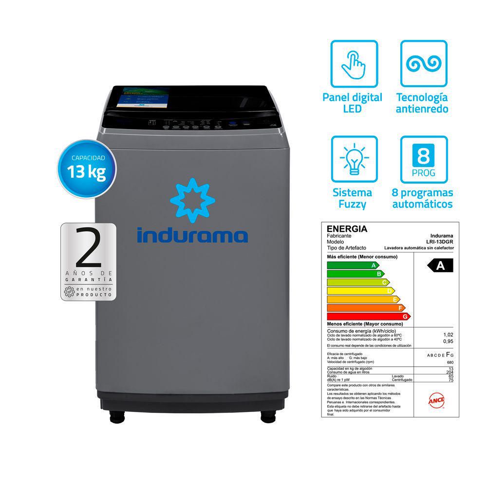 Lavadora Indurama LRI-13DGR 13Kg Gris Oscuro